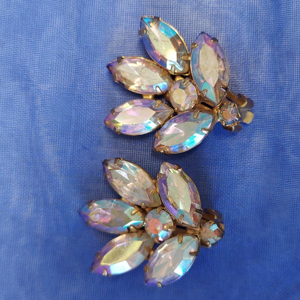 Vintage Aurora Borealis Clip Earrings